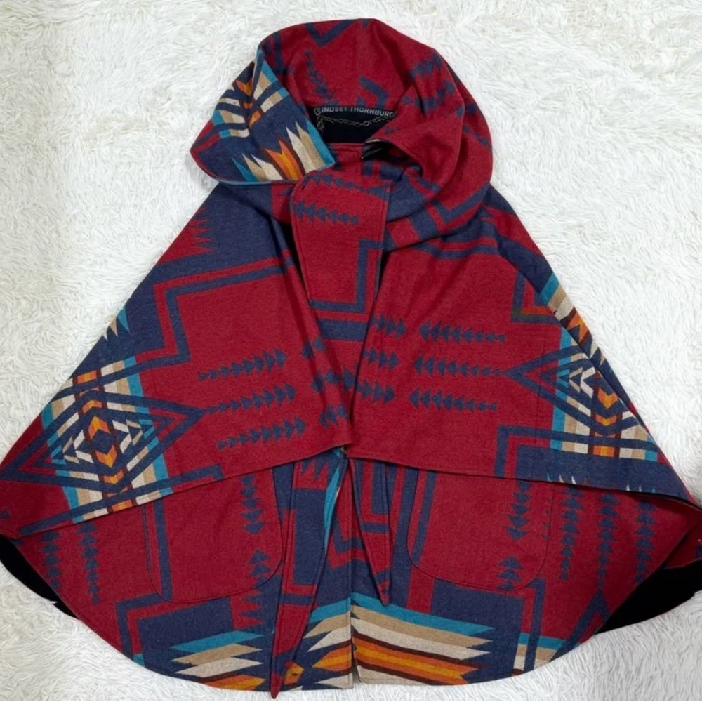 Lindsey Thornburg Red and Blue Patterned Coat